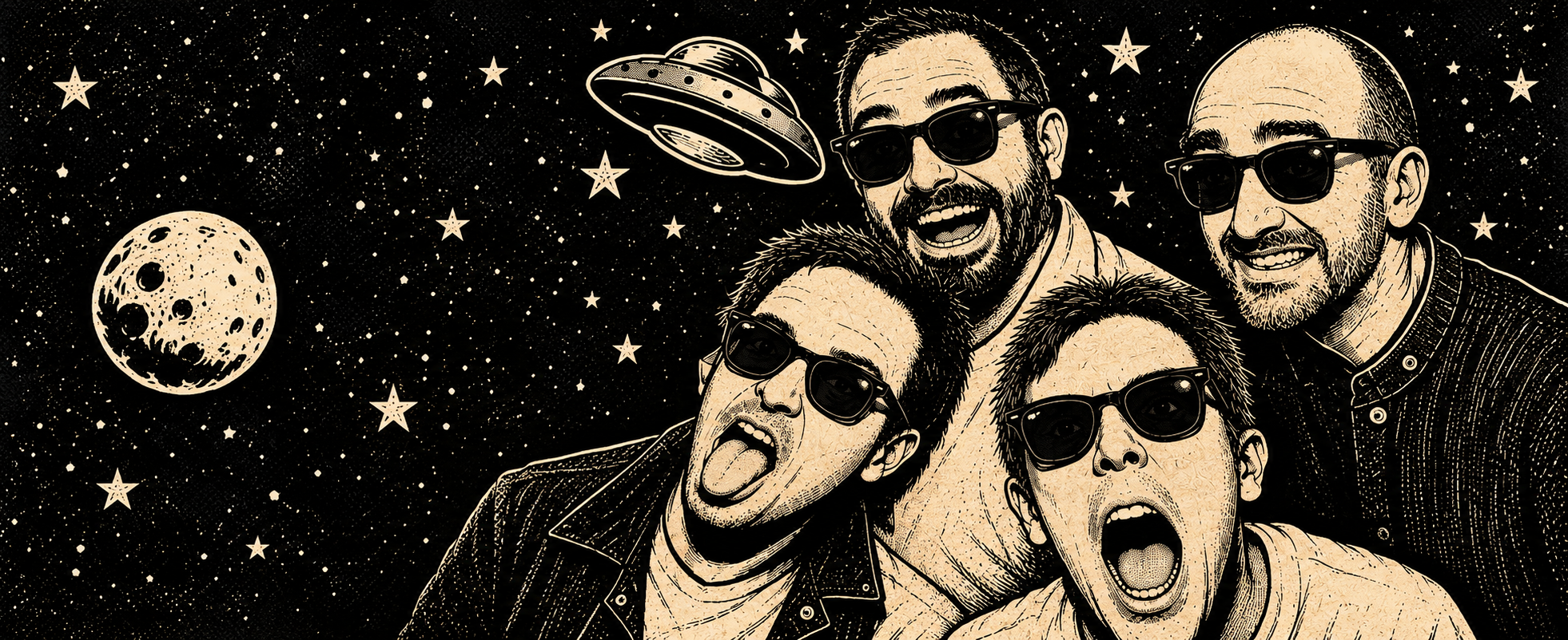 Illustration des quatre musiciens de The Drafts
